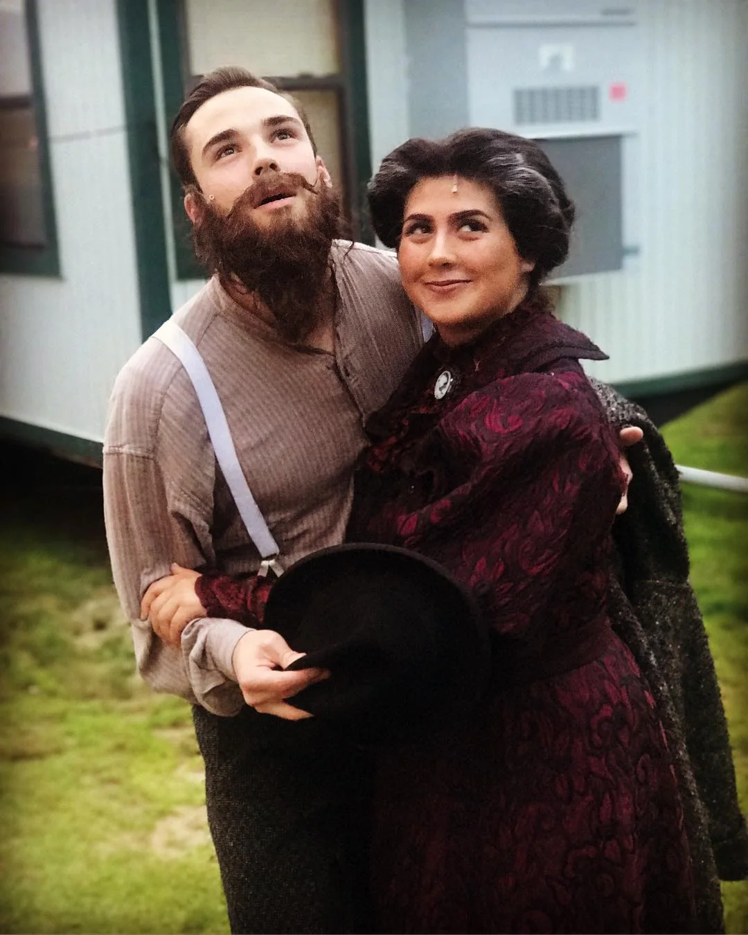 Sam Leicht and a fellow Ragtime performer in period costume backstage