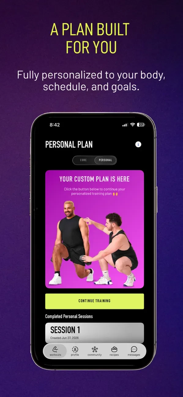 Pridefit App Store screen titled A plan built for you, showing a personalized training plan in the app